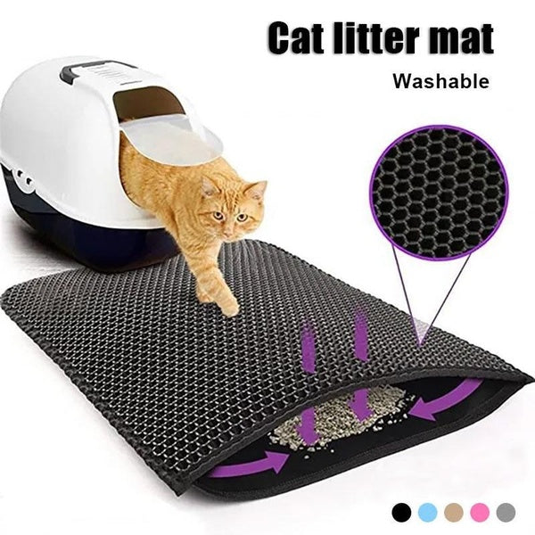 Waterproof Pet Cat Litter Mat EVA Double-Layer Cat Litter Trapping High Elasticity Honeycomb Sifting Sanitary Pet Mat Products For Cats Accessories(W