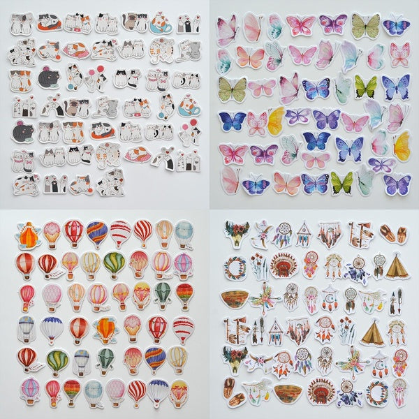 45-46Pcs Sealing Sticker Cute Butterfly Cat Leaves Bird Flower Strawberry Cartoon Stickers Scrapbooking Label Diary Decor Album Notebook Series Combi