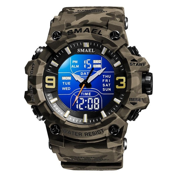 SMAEL extérieur militaire hommes montre Camouflage PU étanche Quartz analogique montres double temps décontracté Sport Style horloge numérique
