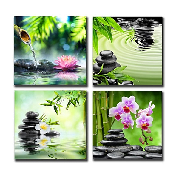Modern Frameless Canvas Painting Wall Art Print 4 Pieces Zen Art Wall Decor for Living Room Wall Art Picture Home Office Artwork