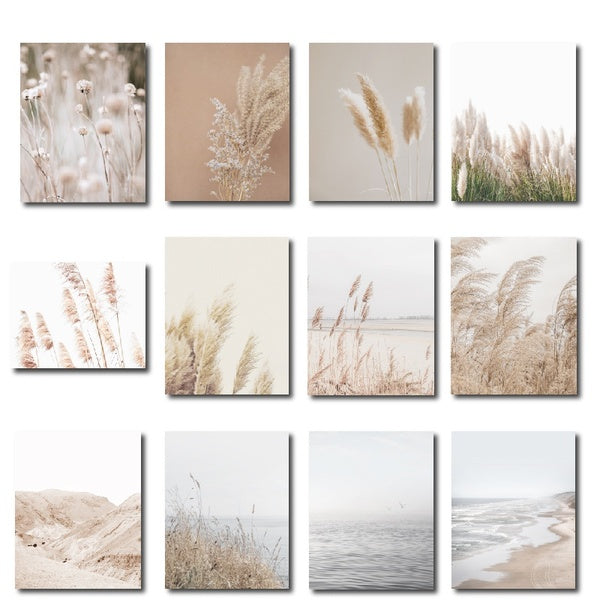 Pampas Grass Plants Nature Landscape Painting Canvas Prints Dried Grass Modern Boho Botanical Poster Gallery Living Room Wall Decor