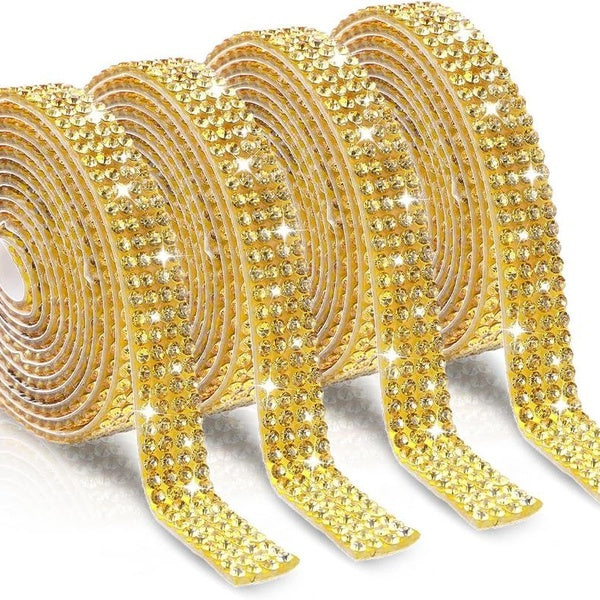 1 Rolls Self Adhesive Rhinestone Ribbons Bling Crystal Rhinestone Strips Stickers Glitter Wrap Roll for DIY Crafts Clothes Car Shoes 4 Rows of 1 Yard