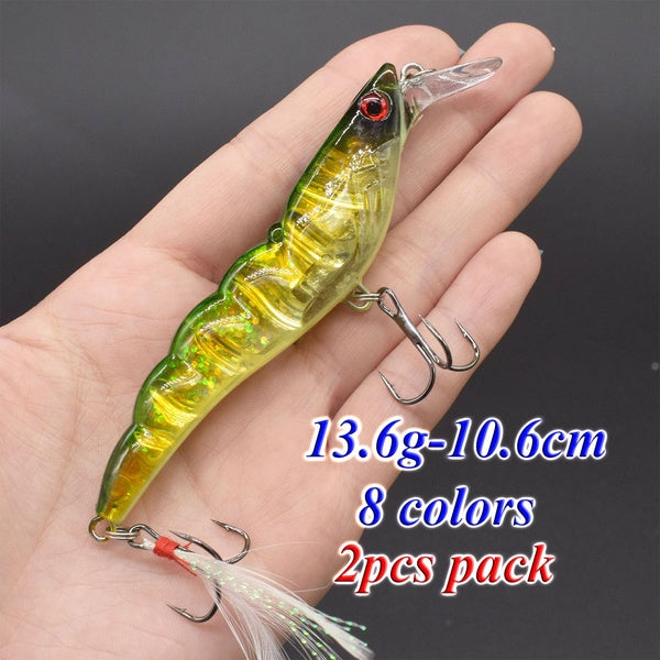 2PCS Popper Shrimp Fishing Lures Bait Artificial Hard Fish Lure Swimbait Saltwater Fishing Tackle 10.6cm-13.6g