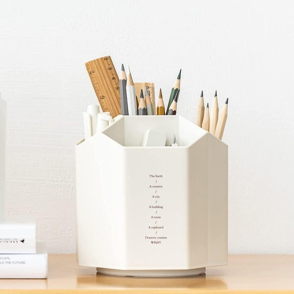 Desktop Organizer with Pencil Holders,360°Rotating Pen Holder for Desk Organizer,5 Compartments and Makeup Brush Holders,Multifunctional Office Suppl