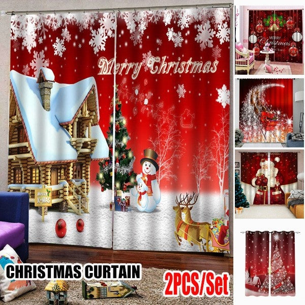 2 Pcs-Set Christmas Curtain Window Living Room Curtains Door Curtain Santa Claus Curtain Curtain Hanging Decoration Home Decoration