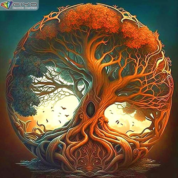 FIYO Trees DIY 5D Diamond Painting Full Drill with Number Kits Home and Kitchen Fashion Cross Stitch Embroidery Paintings Canvas Pictures Wall Decora