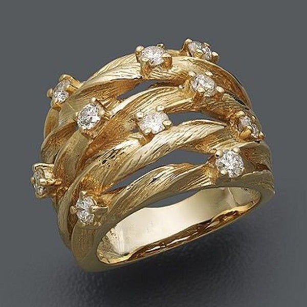 Trendy Gold Plated Multilayer Intertwined Diamond Rings for Women Luxury Wedding Band Rings Jewelry