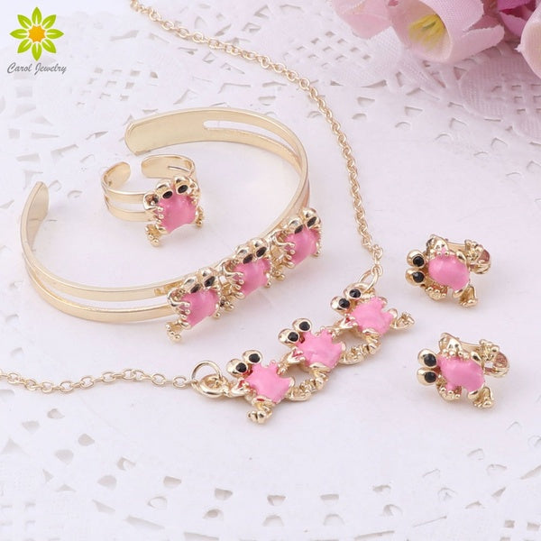 Gold Plated Baby Jewelry Set Gift Children Cute Jewelry Sets Kids Jewellery Ring Earring Bracelet Pendant Necklace