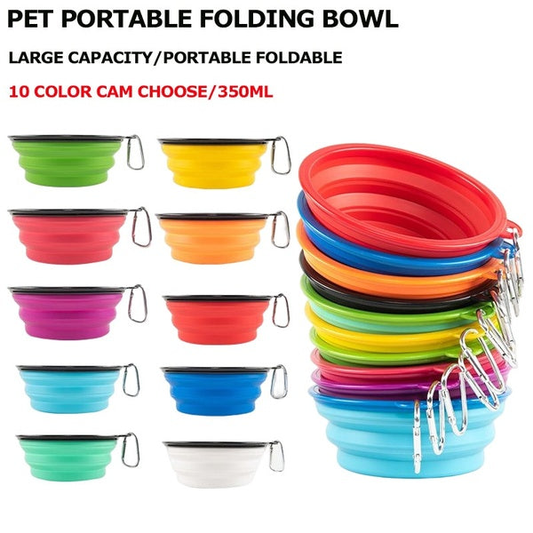 350ml Outdoor Folding Portable Silicone Dog Bowl Outdoor Travel Bowl Dish With Carabiner for Dog Pet Cat Food Water Feeding Dog Bowls Pet Accessories