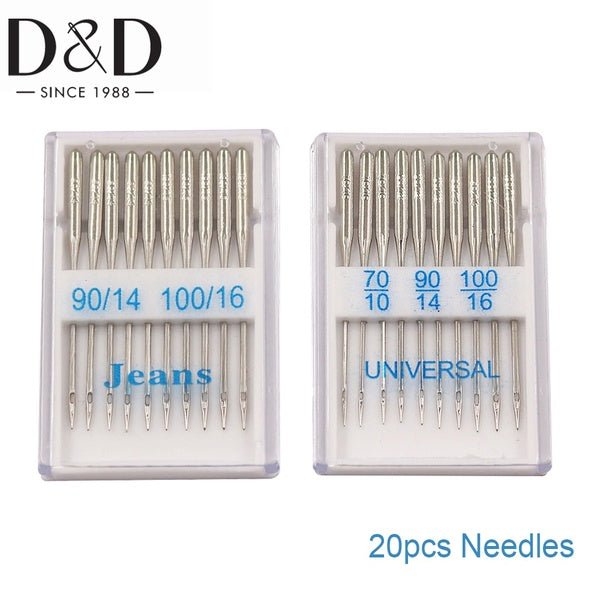 20Pcs-Set Silver Sewing Machine Needles Ball Point Head 70-10 90-14 100-16 Jeans & General Home Stainless Steel Sewing Needles