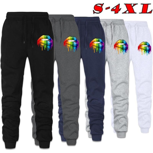 New Soft Cotton Sweatpants Men and Women Fashion Printed Long Pants Drawstring Jogger Trousers Casual Sports Fitness Solid Jogging Pants 5 Colors