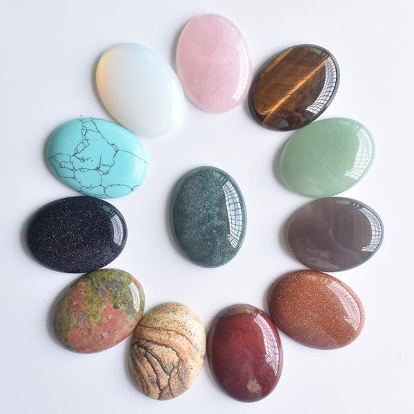 Wholesale 12pcs-lot Fashion Assorted Natural Stone Mixed Oval CAB CABOCHON Beads 30x40mm for DIY Jewelry Accessories Making Matron Inn