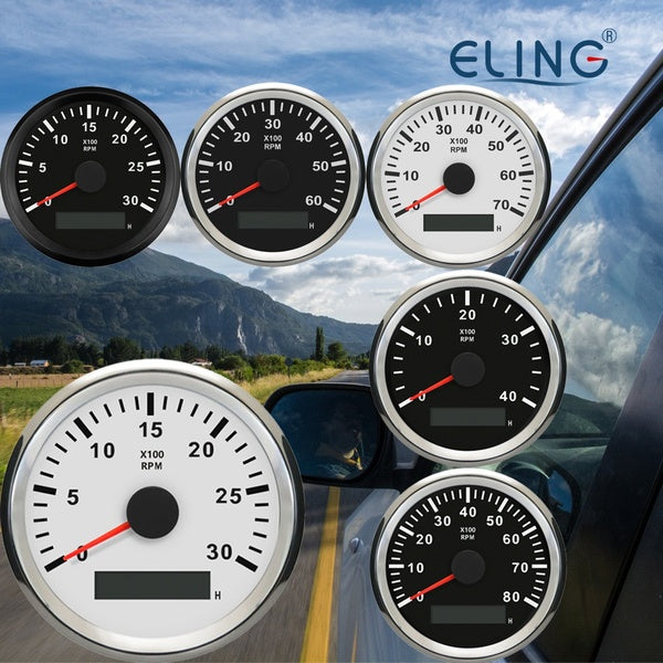 ELING 85mm Tachometer 3K 4K 6K 7K 8K RPM Universal RPM REV Counter With Hour Meter 9-32V With Backlight for Car Boat
