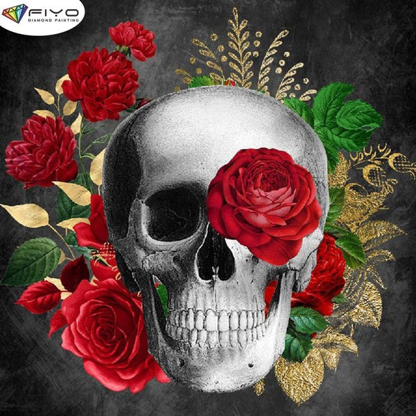 FIYO Skull and Rose DIY 5D Diamond Painting Full Drill with Number Kits Home and Kitchen Fashion Mosaic Diamond Painting Canvas Wall Decoration Gift