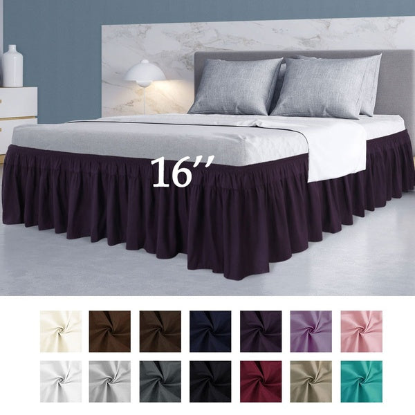 16 Inch Drop Bed Skirt, Elastic Dust Ruffles Bedskirts Durable Wrap Around Three-Sides Easy-Fit Easy-Off Fade-Resistant Hotel Quality Spread