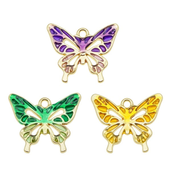18PCS Mixed Colorful Painting Butterfly Insect Enamel Gold Charms Pendant for Necklace Bracelet Earring Jewelry DIY Making Findings