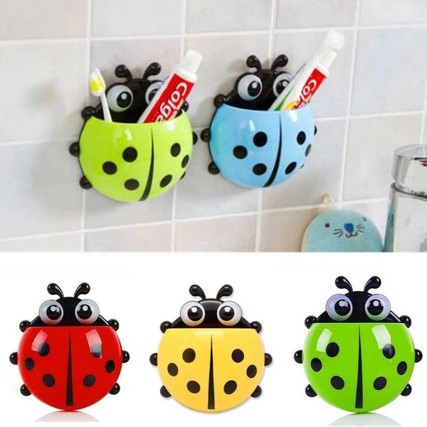 1PC Cartoon Ladybug Toothbrush Holder Wall Mounted Remote Control Shelf Household Toothbrush Toothpaste Holder Container Accessories OK 1347