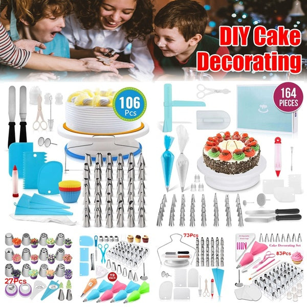 Multi-function DIY Cake Decorating Supplies Kit for Beginners Turntable stand Cake Leveler Straight & Angled Spatula Russian Piping nozzles Dessert B
