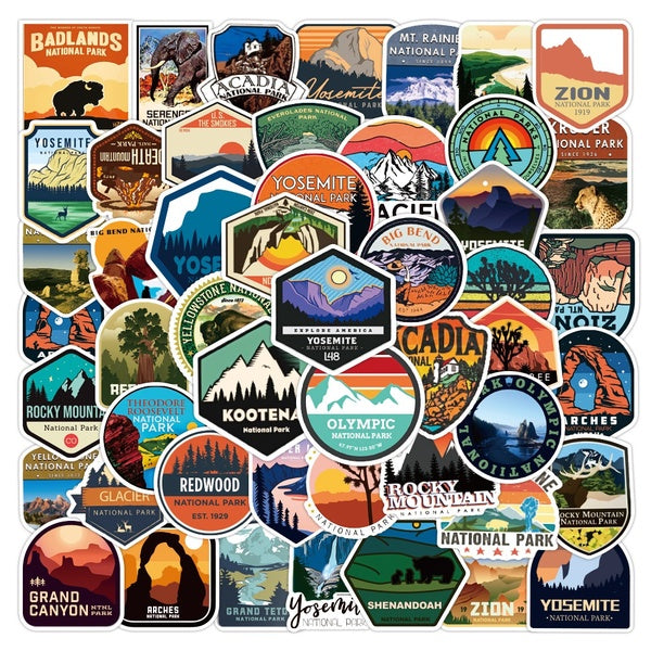 10-20--50 Pcs National Park Landmark Sticker Gorgeous Landscape Sticker Trolley Case Refrigerator Helmet Car Graffiti Sticker Skateboard Sticker Remo