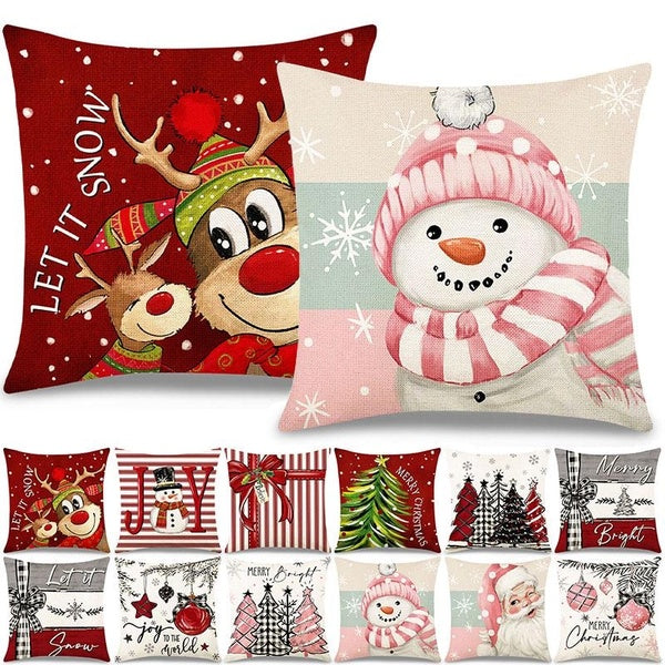 1pc Christmas Throw Pillow Covers, Linen Printed Throw Pillowcase Decor With Zipper, 18x18in Soft, Durable Sofa Car Pillowcase Festival Atmosphere Ho