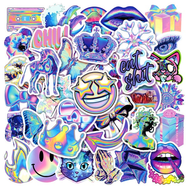 10-50PCS Cartoon Holographic Laser Stickers Reflective Mixed VSCO Luggage Skateboard Cute DIY Cool Graffiti Girl Gradient Car Sticker Decal