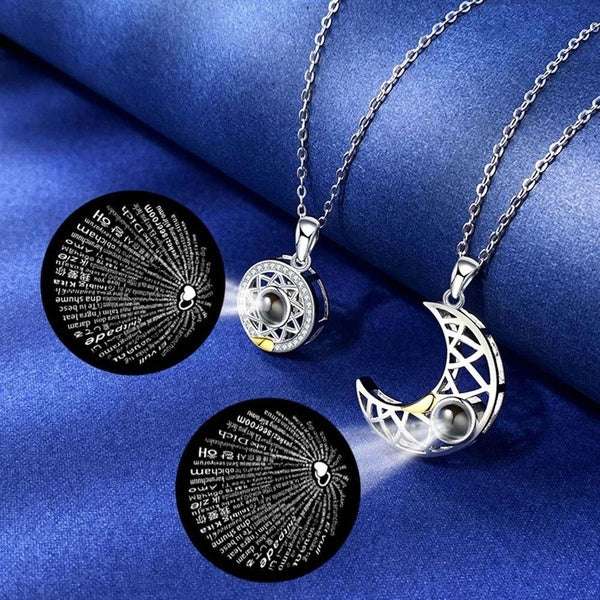 Fashion Couple Matching Necklace Sun Moon Necklaces for Lovers Gift Heart Magnetic Paired Pendant Jewelry Chain Choker 2 PCS-Set