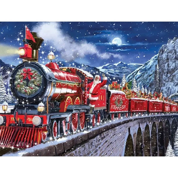 DIY 5D Christmas Train Pattern Round-Square Diamond Painting Full Drill Diamond Painting with Number Kits Home and Kitchen Fashion Crystal Rhinestone