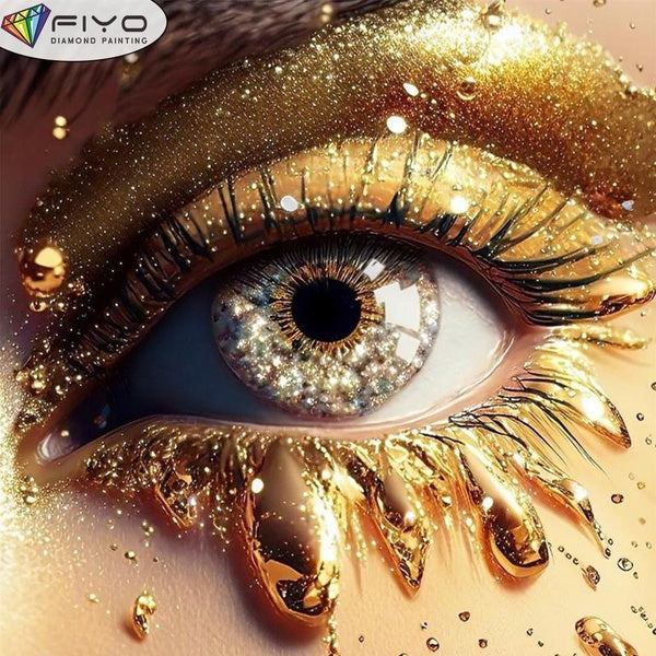 FIYO DIY 5D Golden Eyes Diamond Painting Full Drill with Number Kits Home and Kitchen Fashion Mosaic Diamond Painting Canvas Wall Decoration Gift Cra