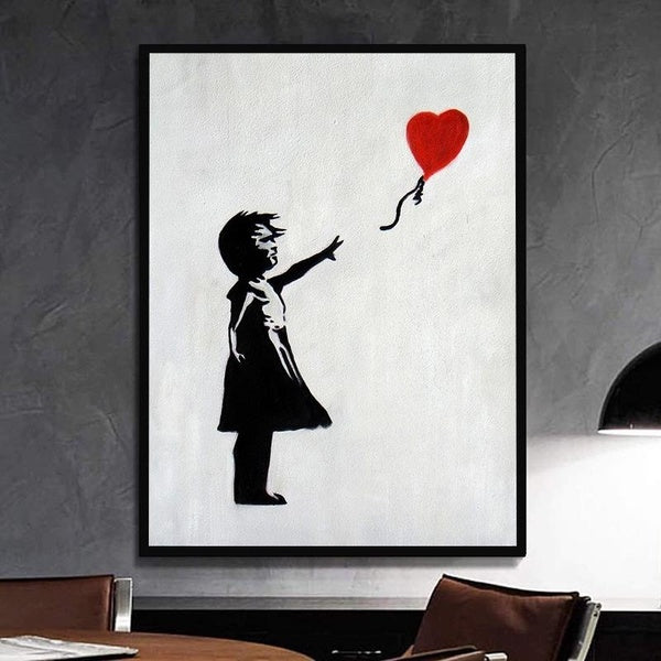 Girl With Red Love Balloon Banksy Street Art Graffiti Pop Art Canvas Wall Art Print Posters and Prints Paintings Wall Art Wall Decor Home - No Frame