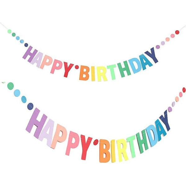 Gradient Happy Birthday Letter Circle Banner Paper Hanging Garland String for Kids Birthday Decorations Rainbow Unicorn Party
