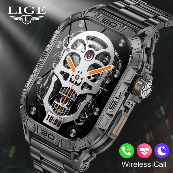 LIGE Smart Watch Man Outdoor Sports One Button Connection Call Fitness Bracelet Health Monitor Waterproof IP68 Intelligent Watch1.96 inch HD For 2024