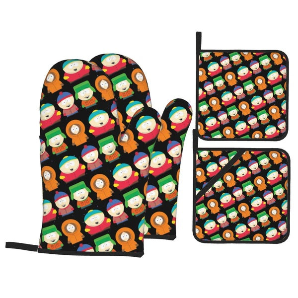South Park Oven Mitts And Pot Holders Sets,Custom Made Polyester High Heat Resistant Microwave Gloves And Pot Holders Sets For Kitchen,Cooking,Baking