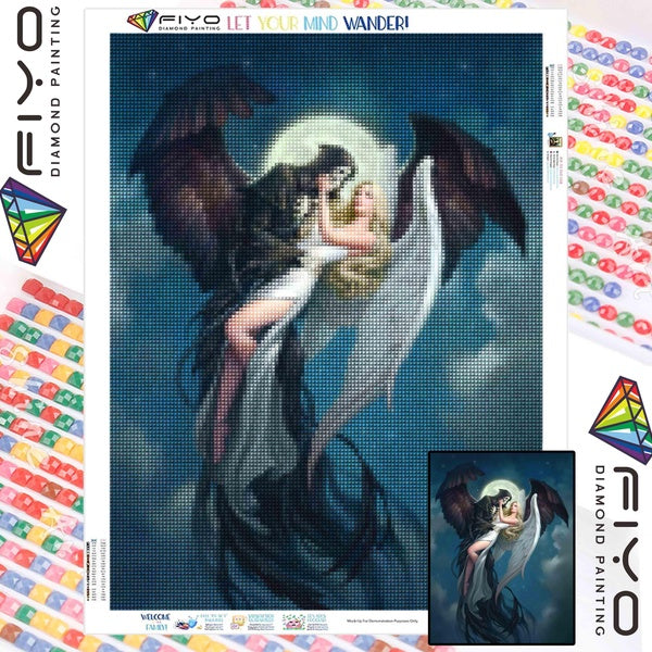 FIYO Angels and Demons DIY 5D Diamond Painting Full Drill with Number Kits Home and Kitchen Fashion Cross Stitch Embroidery Paintings Canvas Pictures