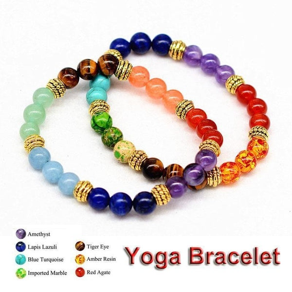 Bracelet de Yoga en pierre naturelle de 8 mm arc-en-ciel coloré Chakra élastique Agate Bracelets en pierre impériale
