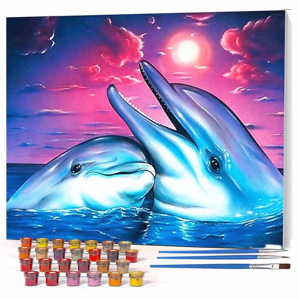FIYO Diy Paint Dolphin by Numbers Kits for Adults and Kids Beginner on Canvas Fashion Oil Painting Wall Art for Gift( No Frame )