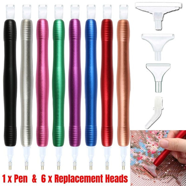 Diamond Painted Pen Kits Diamond Painted Point Drill Pen Diamond Art Drill Pen with 6 Replacement Pen Heads for Diamond Cross Stitch Embroidery Acces