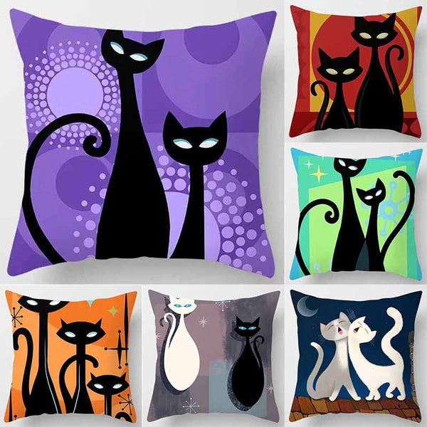 Cat printed square pillowcase, home decoration, car sofa cushion cover (45cm * 45cm)
