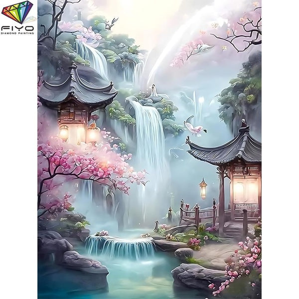 FIYO Landscaping DIY 5D Diamond Painting Full Drill with Number Kits Home and Kitchen Fashion Mosaic Diamond Painting Canvas Wall Decoration Gift Cra