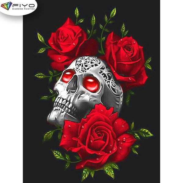 FIYO Skull and Roses Diamond Painting Kits For Adults DIY 5D Diamond Mosaic Diamond Painting Home and Kitchen Fashion Canvas Pictures Wall Decoration