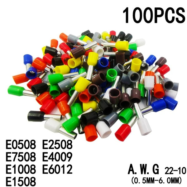 100pcs-Pack E0508 E7508 E1008 E1508 E2508 E4009 E6012 Insulated Ferrules Terminal Block Cord End Wire Connector Electrical Crimp Terminator