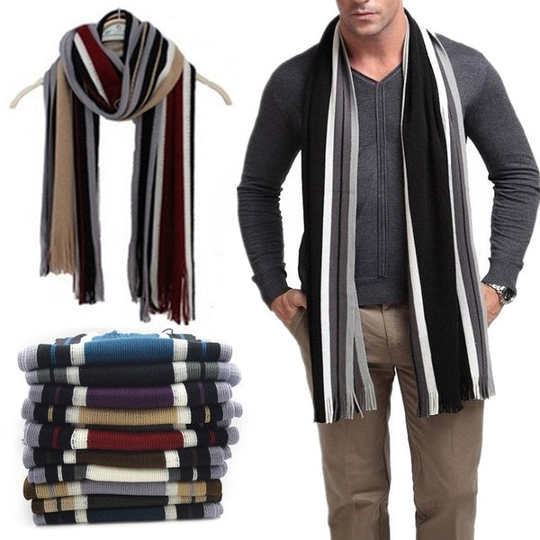 Men's Scarves Thin Scarf Classic Arrival Winter Striped Scarf Tassel Edge Soft Warm Scarf（11 Colors）
