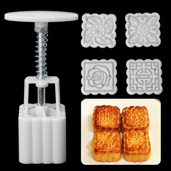 5Pcs Reusable Stamps 50g Square Flower Moon Cake Mold Pastry Mooncake Mould Kitchen Aid Accessories Hand DIY Tool Matron Inn