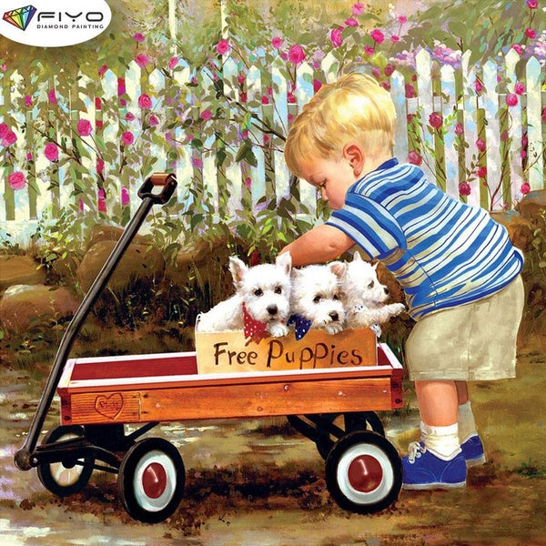 FIYO Puppies DIY 5D Diamond Painting Full Drill with Number Kits Home and Kitchen Fashion Mosaic Diamond Painting Canvas Wall Decoration Gift Crafts