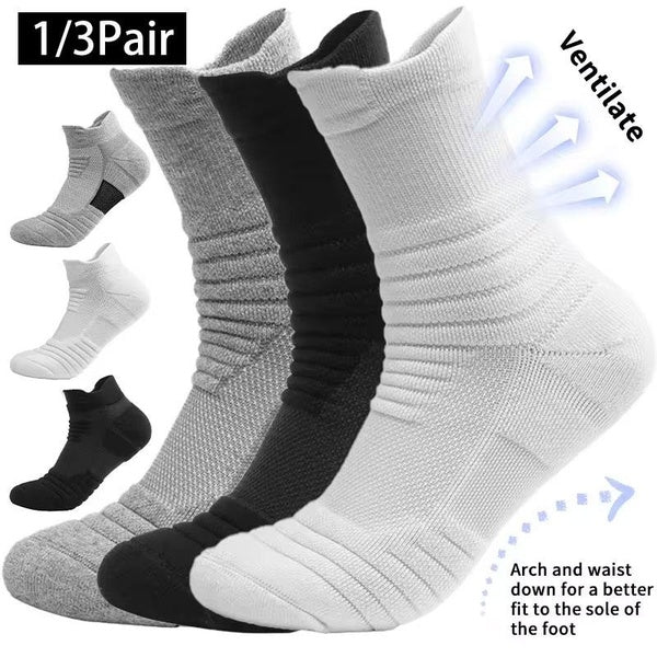 Men's and Women's Non Slip Running Soccer Socks, Long and Short Tube Cotton Socks, Basketball Sports Socks, Breathable and Deodorizing Socks 39-45 1-