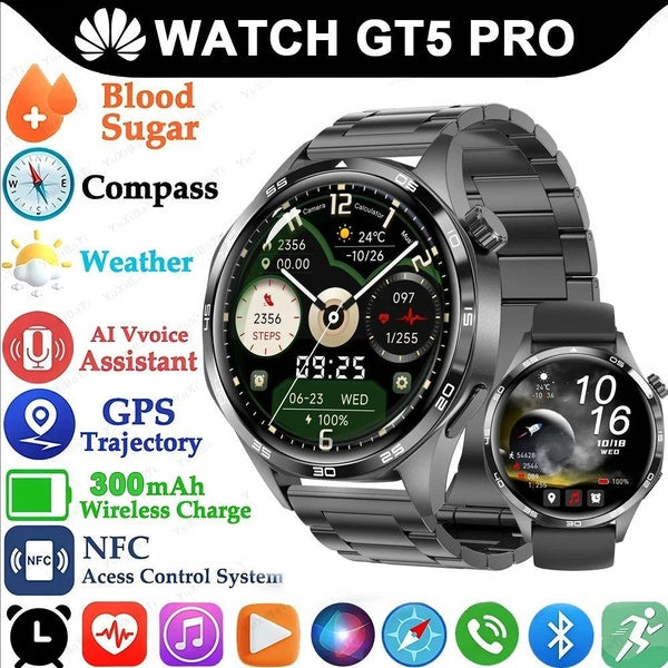 Pour HUAWEI GT5 Pro GPS NFC Smart Watch Hommes 360*360 AMOLED Écran Fréquence Cardiaque Bluetooth Appel IP67 Étanche Homme Smartwatch 2024