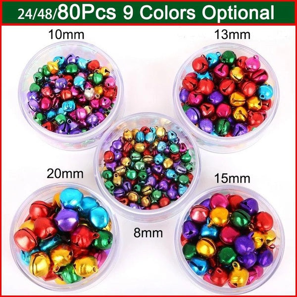 8-10-13-15-20mm Christmas Jingle Bells DIY Craft Bells for Christmas Party Gifts Decorations 24-48-80Pcs