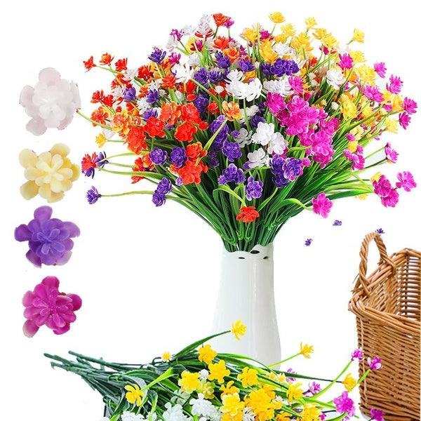 1-6 Bundles Artificial Fake Flowers,Maintenance-Free Fake Eucalyptus Flowers Faux Outdoor Plastic Plants UV Resistant Shrubs For Indoor Outside Hangi