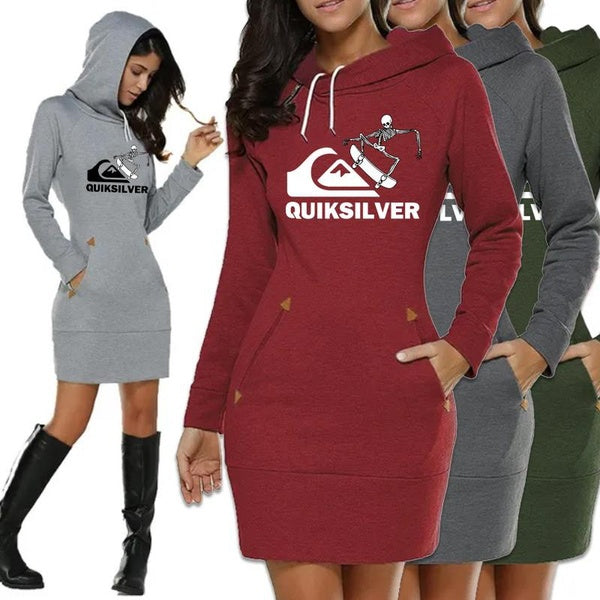 New Brand Printed Women Long Hoodie Slim Fit Dress Hoodie Dress Autumn Winter Women Long Sleeve Sweater Dress