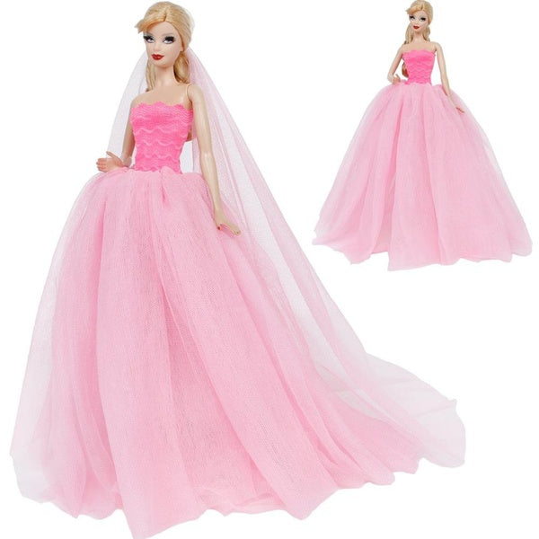 High Quality 1x Wedding Party Dress Lace Gown Evening Party Princess Skirt + 1x Veil Clothes for 11.5in-12in (30cm) Doll Accessories Kid Toy Matron Inn