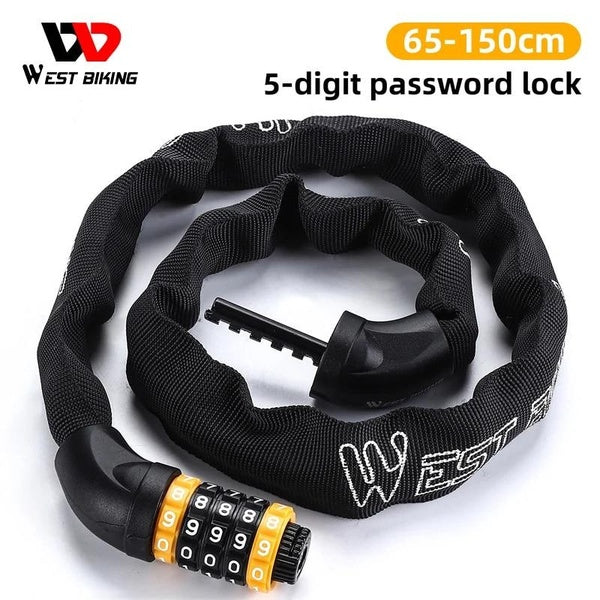 WEST BIKING - serrure de chaîne de vélo antivol, sécurité lourde, chaîne de 6MM d'épaisseur, mot de passe, pour vélo, moto, Scooter, serrure de vélo